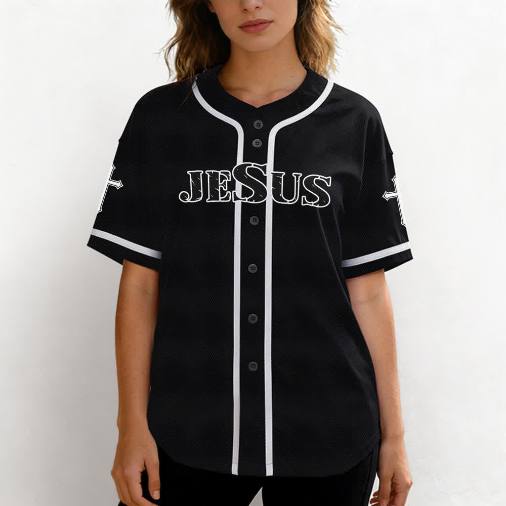 Christianartworkshop Jesus True God Red Cross Black Baseball Jersey - image 4