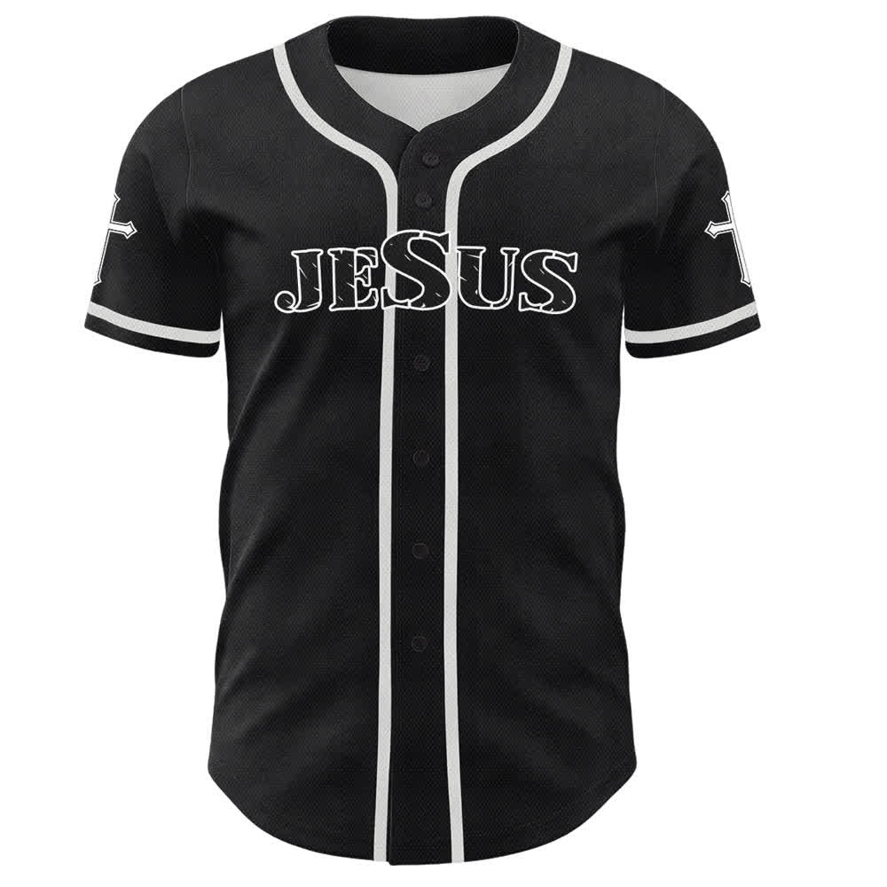 Christianartworkshop Jesus True God Red Cross Black Baseball Jersey - image 2