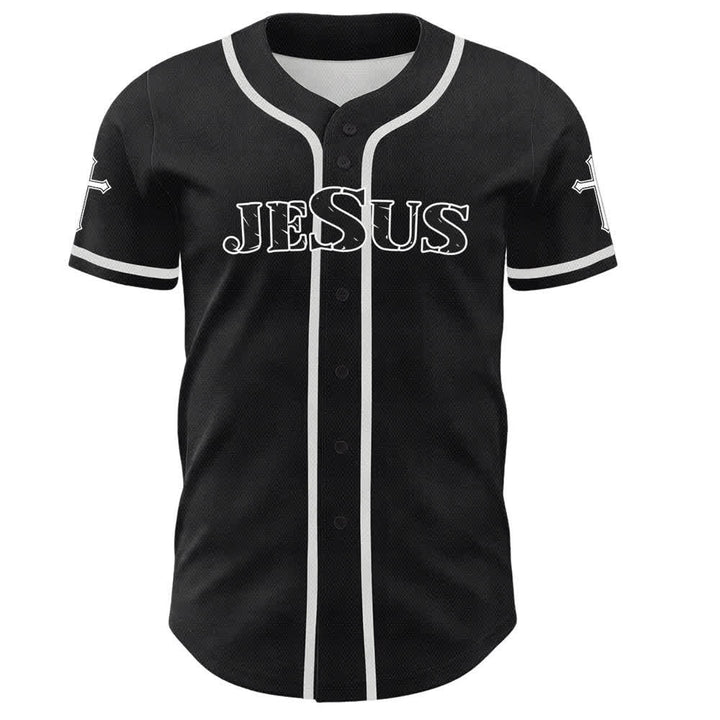 Christianartworkshop Jesus True God Red Cross Black Baseball Jersey - image 2