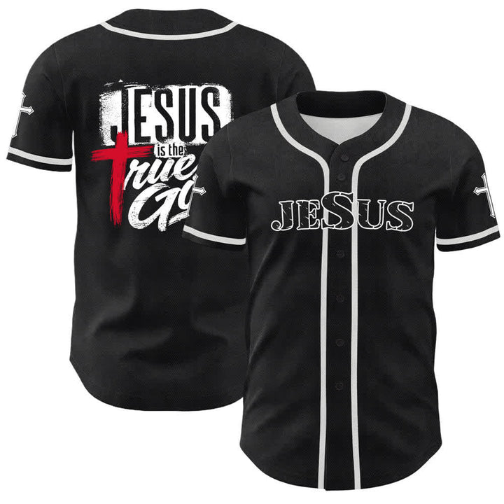 Christianartworkshop Jesus True God Red Cross Black Baseball Jersey - White - 5XL - image 0