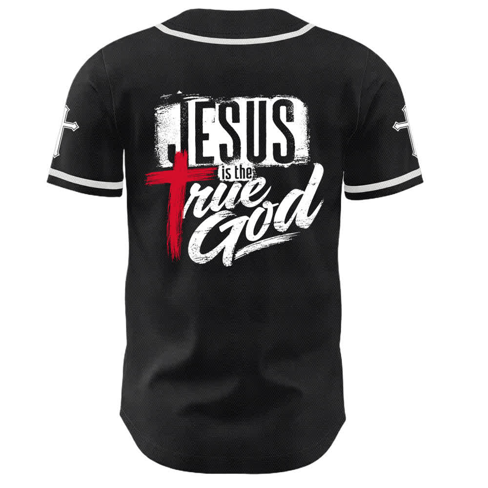 Christianartworkshop Jesus True God Red Cross Black Baseball Jersey - image 1