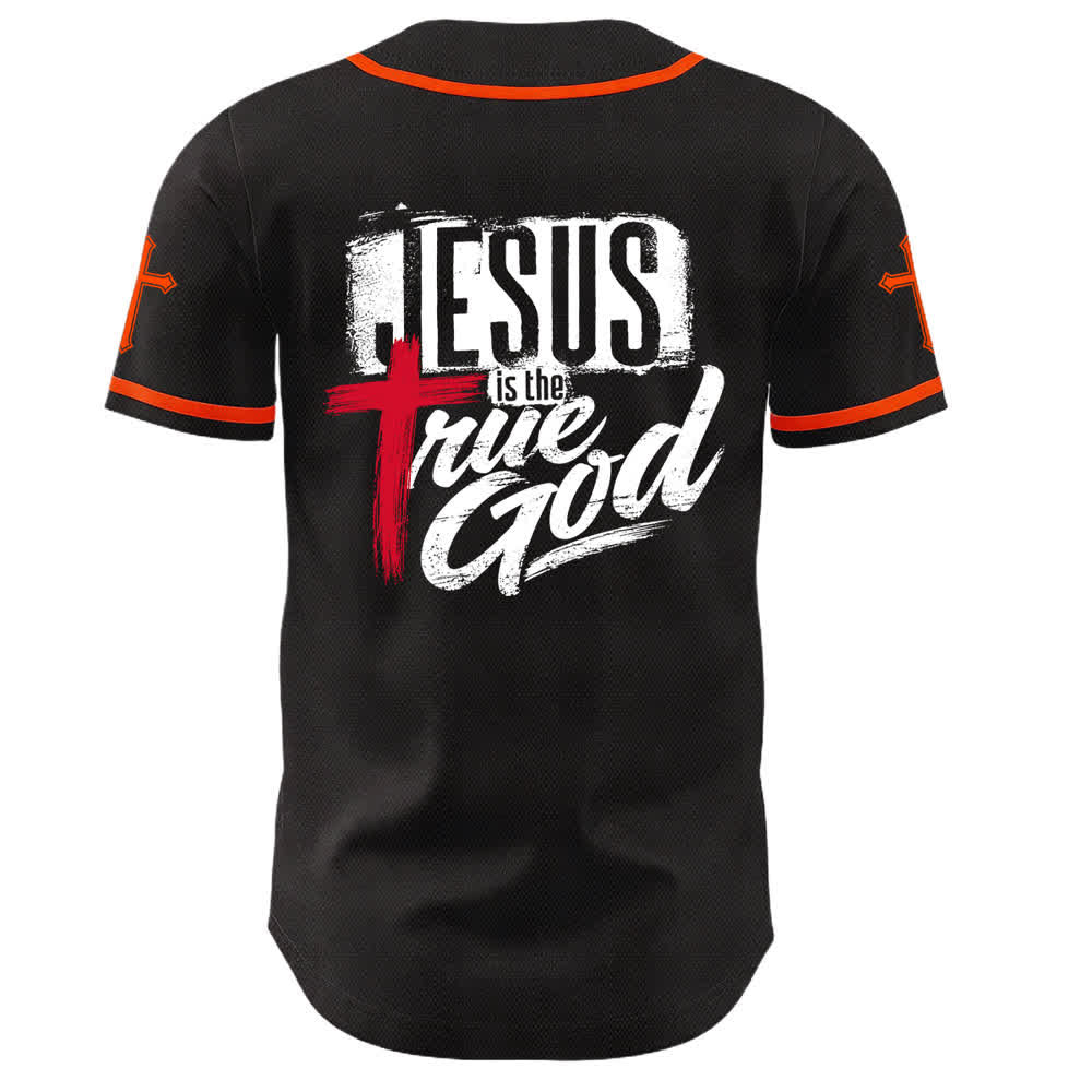 Christianartworkshop Jesus True God Red Cross Black Baseball Jersey - image 8