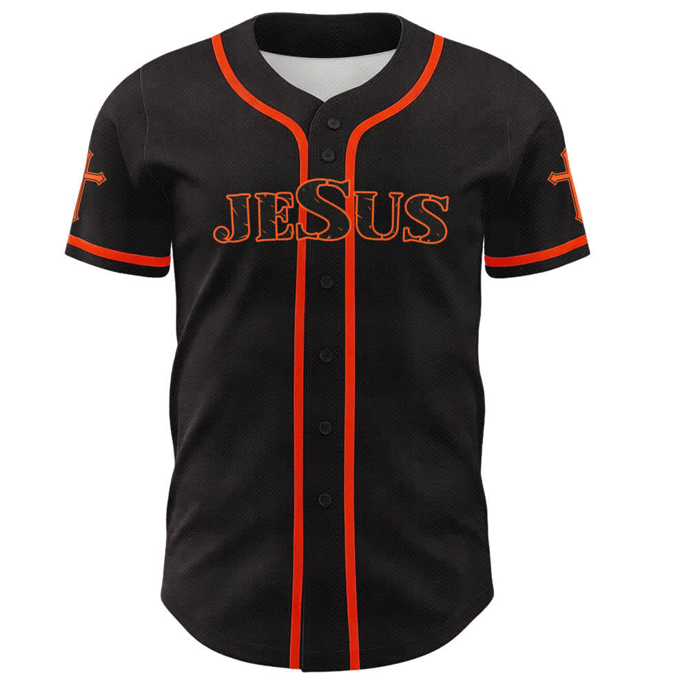Christianartworkshop Jesus True God Red Cross Black Baseball Jersey - image 9