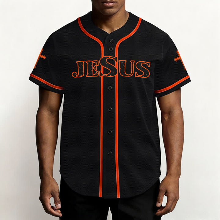 Christianartworkshop Jesus True God Red Cross Black Baseball Jersey - image 13