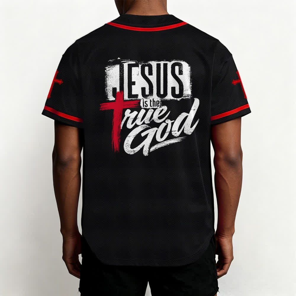 Christianartworkshop Jesus True God Red Cross Black Baseball Jersey - image 19