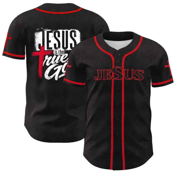 Christianartworkshop Jesus True God Red Cross Black Baseball Jersey - Red - 5XL - image 14