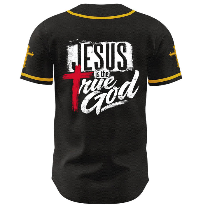Christianartworkshop Jesus True God Red Cross Black Baseball Jersey - image 22