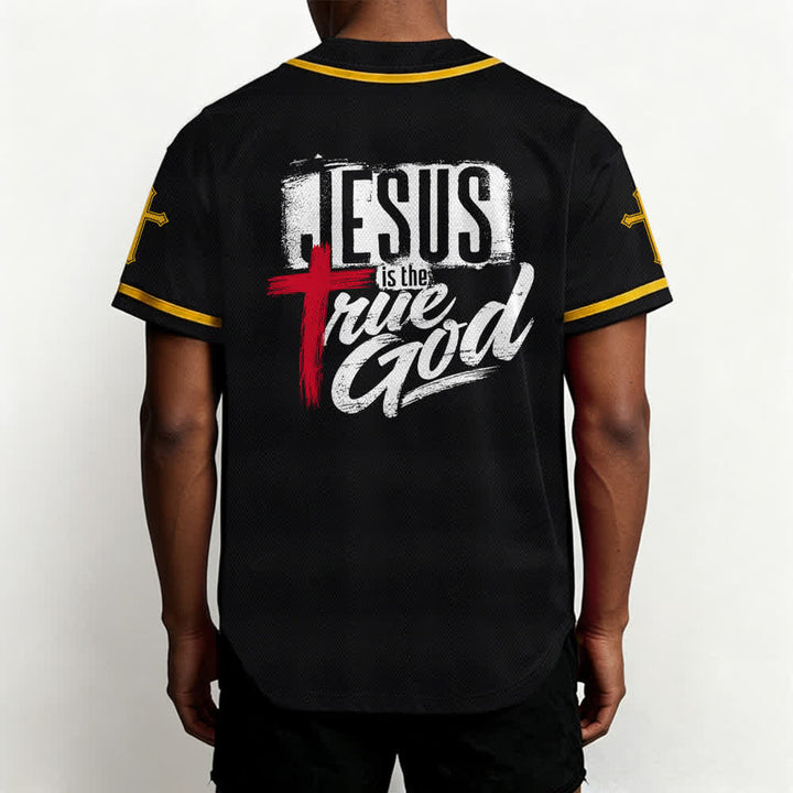 Christianartworkshop Jesus True God Red Cross Black Baseball Jersey - image 26