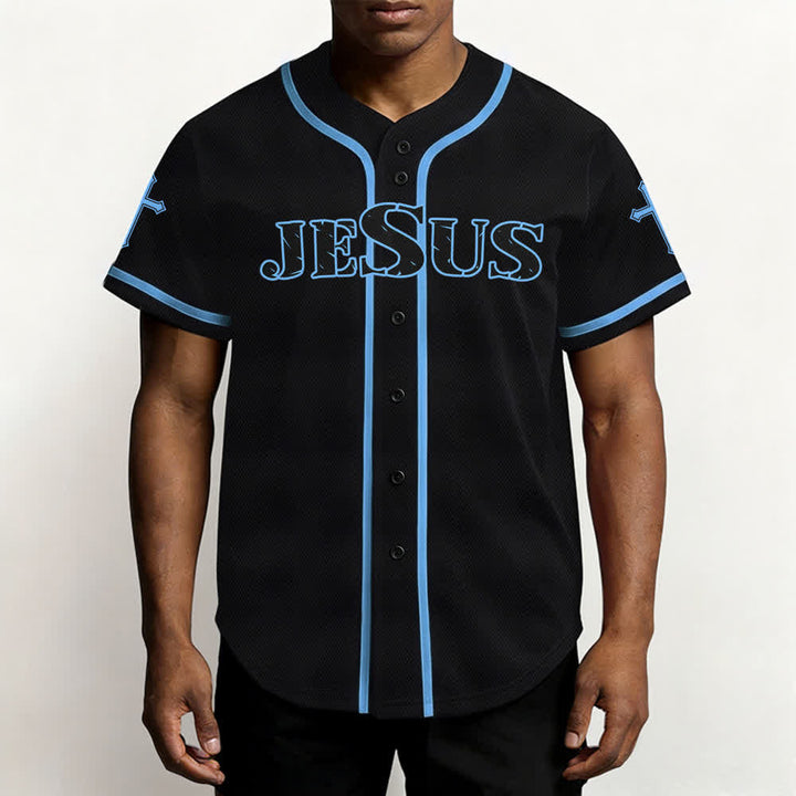 Christianartworkshop Jesus True God Red Cross Black Baseball Jersey - image 34