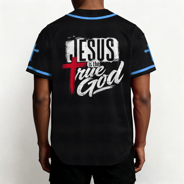 Christianartworkshop Jesus True God Red Cross Black Baseball Jersey - image 33