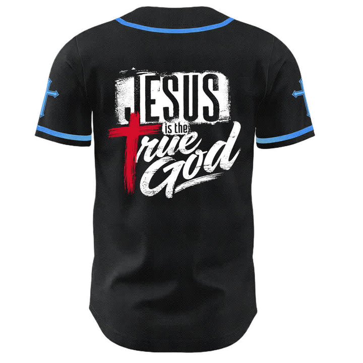 Christianartworkshop Jesus True God Red Cross Black Baseball Jersey - image 29