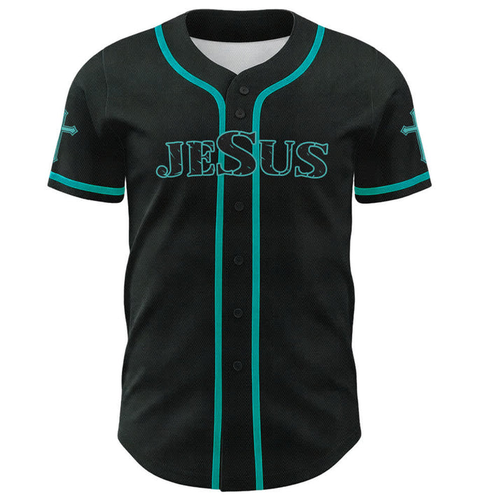 Christianartworkshop Jesus True God Red Cross Black Baseball Jersey - image 37