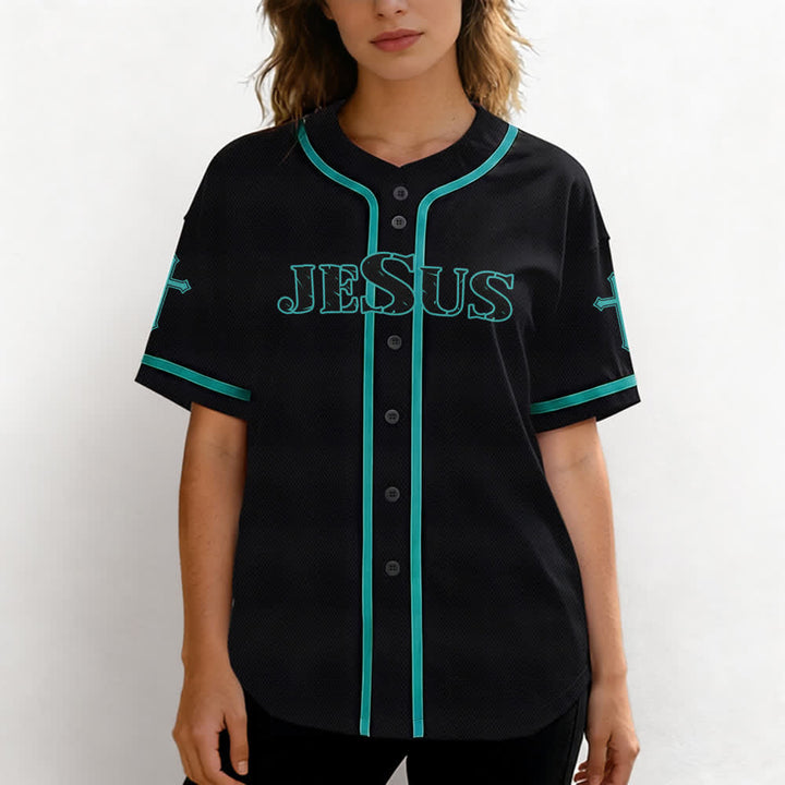 Christianartworkshop Jesus True God Red Cross Black Baseball Jersey - image 39
