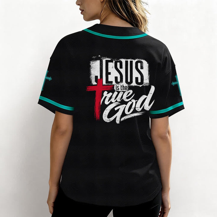 Christianartworkshop Jesus True God Red Cross Black Baseball Jersey - image 38