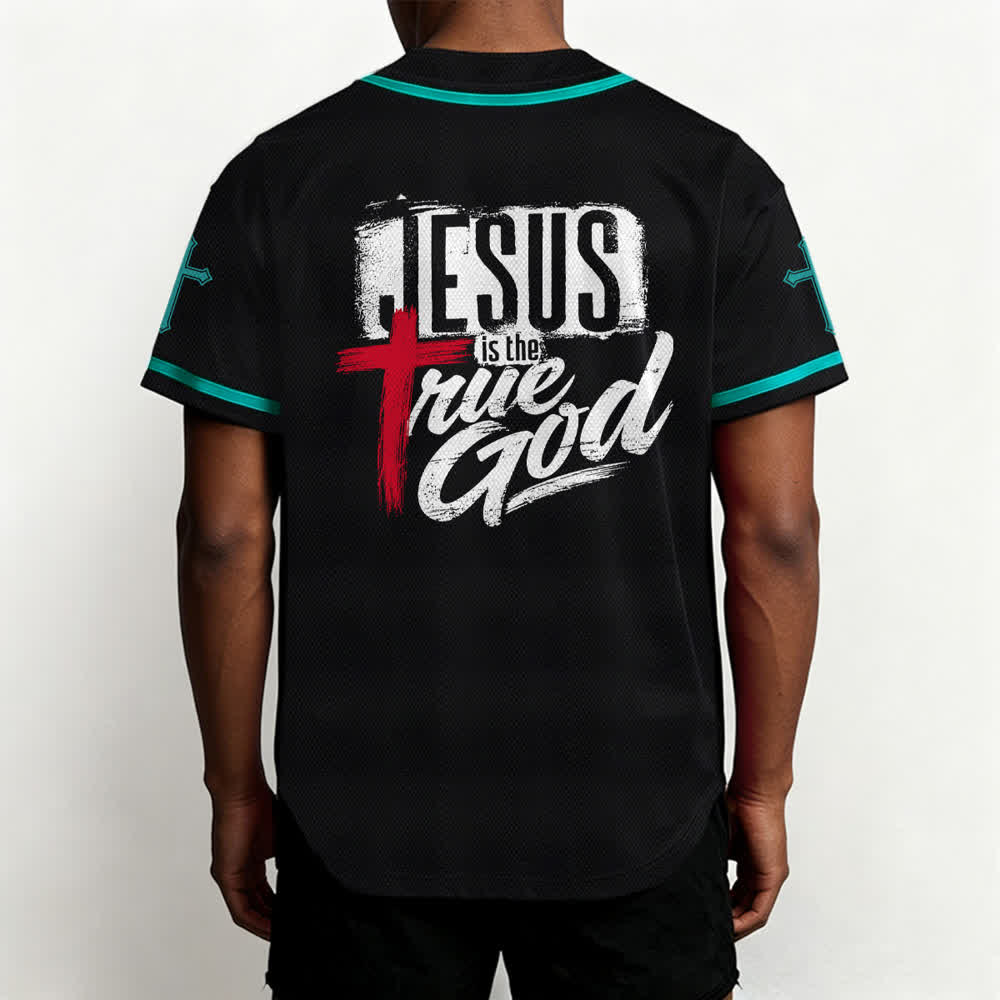 Christianartworkshop Jesus True God Red Cross Black Baseball Jersey - image 40