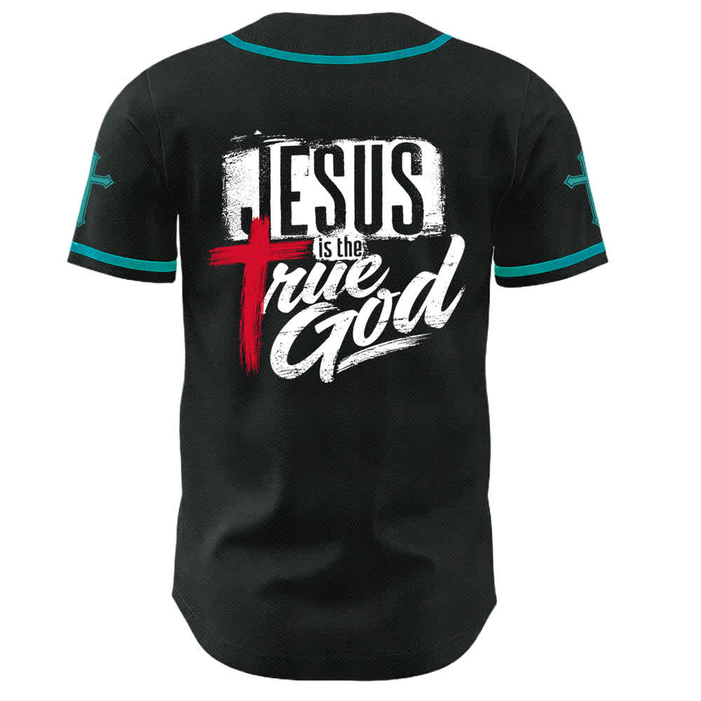 Christianartworkshop Jesus True God Red Cross Black Baseball Jersey - image 36