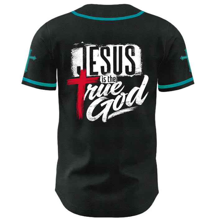 Christianartworkshop Jesus True God Red Cross Black Baseball Jersey - image 36
