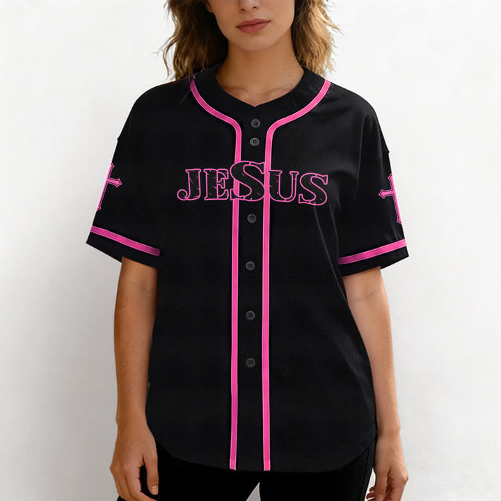 Christianartworkshop Jesus True God Red Cross Black Baseball Jersey - image 46