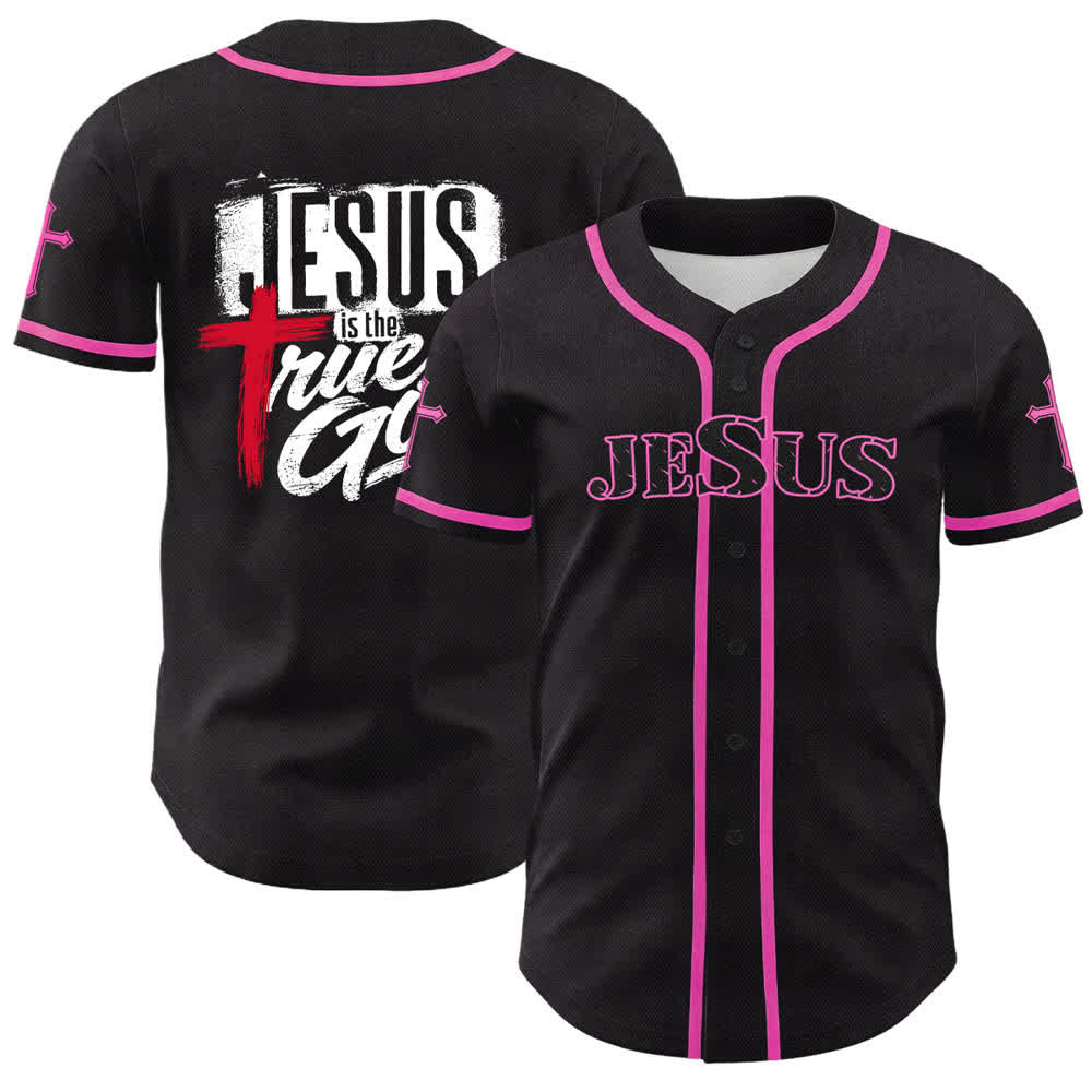 Christianartworkshop Jesus True God Red Cross Black Baseball Jersey - Pink - 5XL - image 42