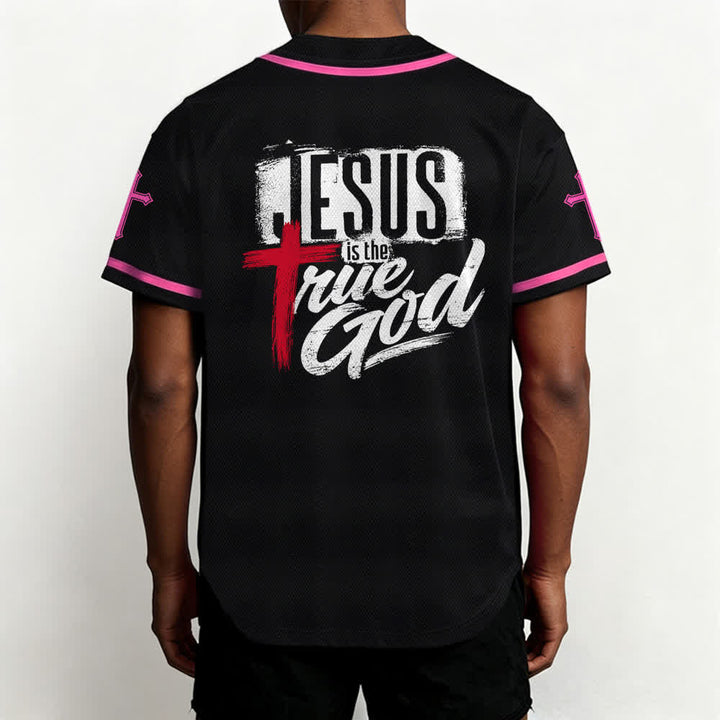 Christianartworkshop Jesus True God Red Cross Black Baseball Jersey - image 47