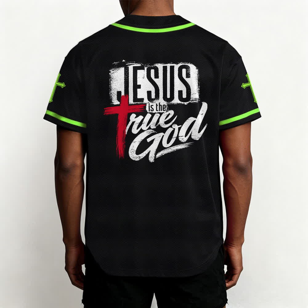 Christianartworkshop Jesus True God Red Cross Black Baseball Jersey - image 54