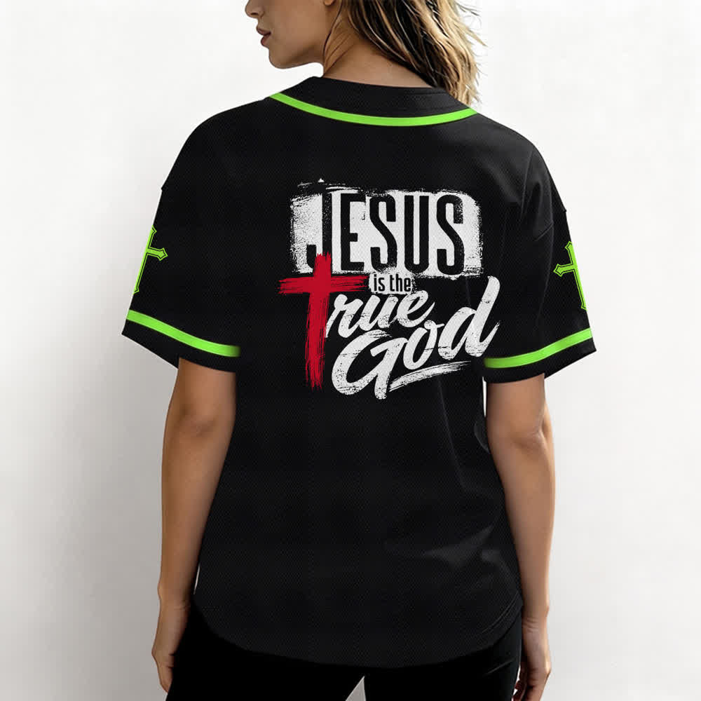 Christianartworkshop Jesus True God Red Cross Black Baseball Jersey - image 52
