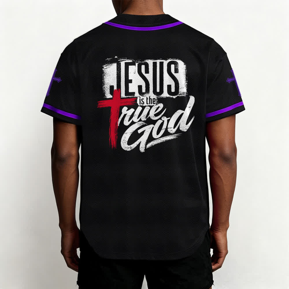 Christianartworkshop Jesus True God Red Cross Black Baseball Jersey - image 61