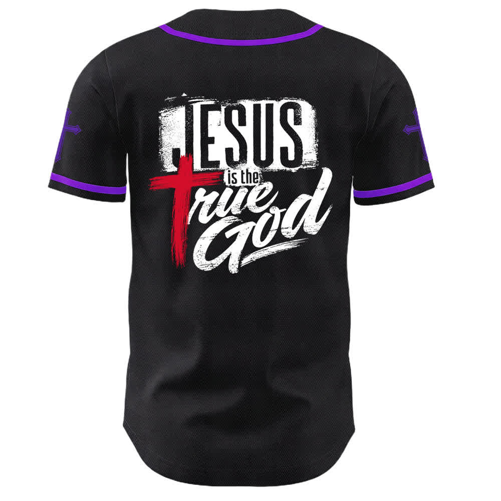 Christianartworkshop Jesus True God Red Cross Black Baseball Jersey - image 57