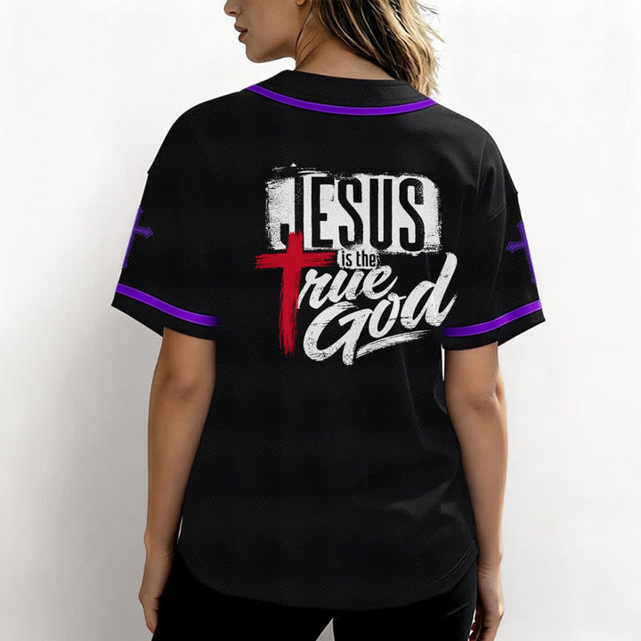 Christianartworkshop Jesus True God Red Cross Black Baseball Jersey - image 59
