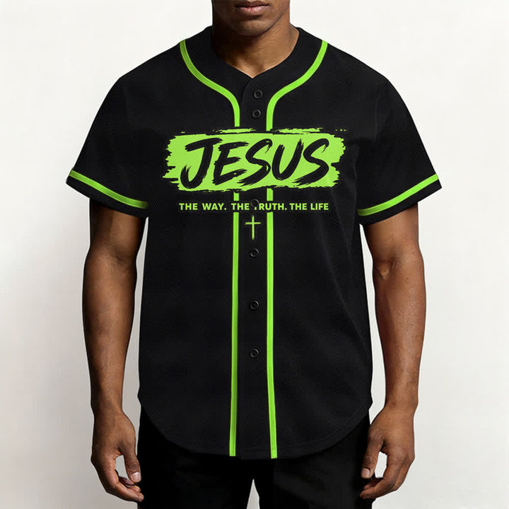 Christianartworkshop Jesus The Way Brush Print Black Baseball Jersey - image 62