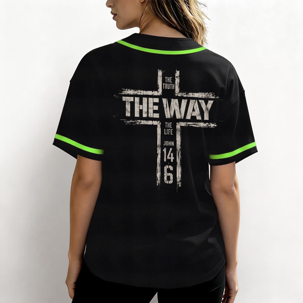 Christianartworkshop Jesus The Way Brush Print Black Baseball Jersey - image 59