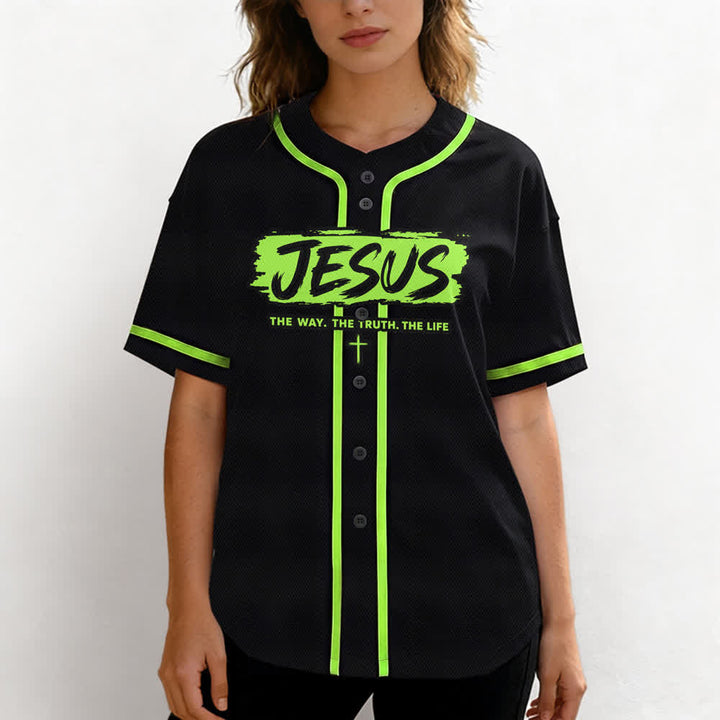 Christianartworkshop Jesus The Way Brush Print Black Baseball Jersey - image 60