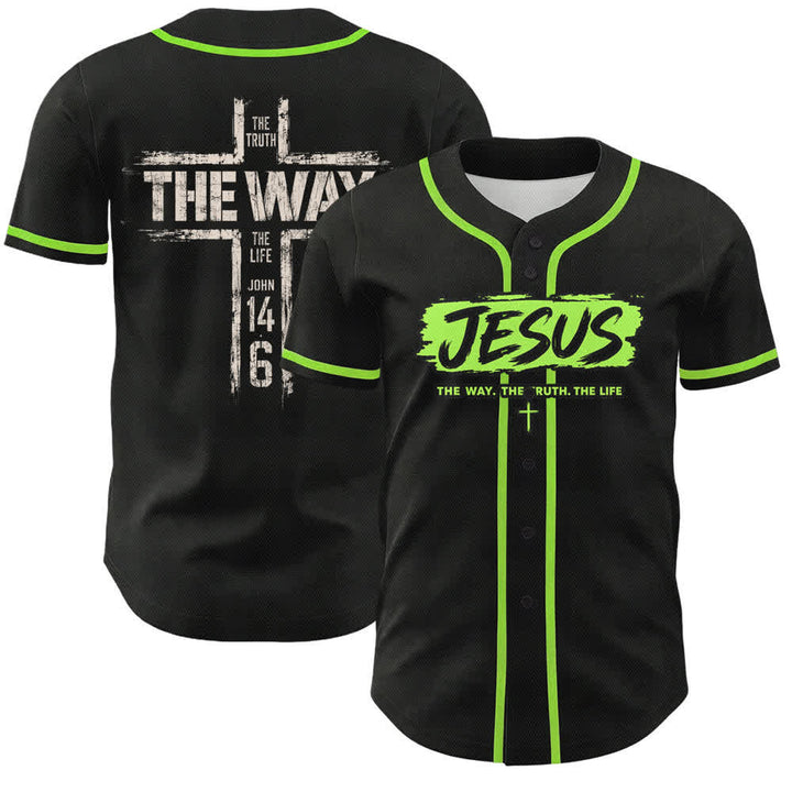 Christianartworkshop Jesus The Way Brush Print Black Baseball Jersey - Green - 5XL - image 56