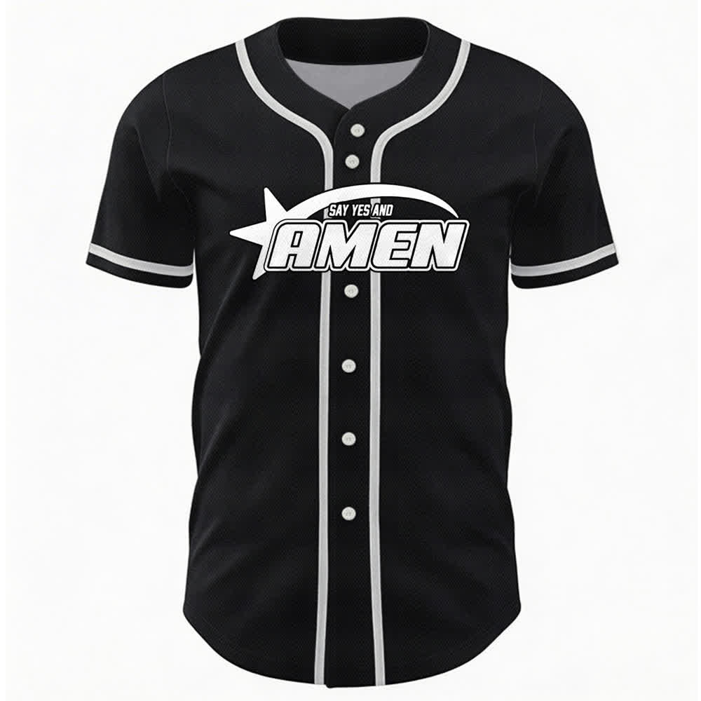 Christianartworkshop Amen Black And White Team Baseball Jersey - image 9