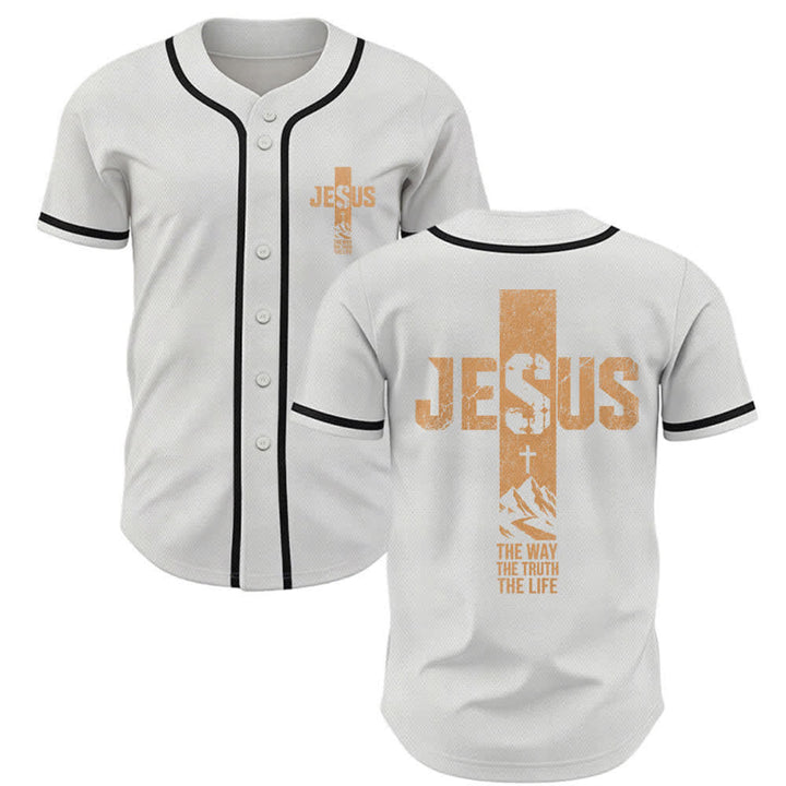 Christianartworkshop Jesus Cross Distressed Mesh Button Front Baseball Jersey - White - 5XL - image 0