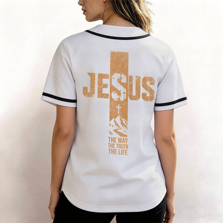 Christianartworkshop Jesus Cross Distressed Mesh Button Front Baseball Jersey - image 3
