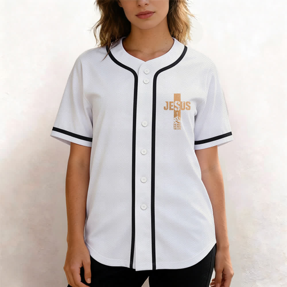 Christianartworkshop Jesus Cross Distressed Mesh Button Front Baseball Jersey - image 4