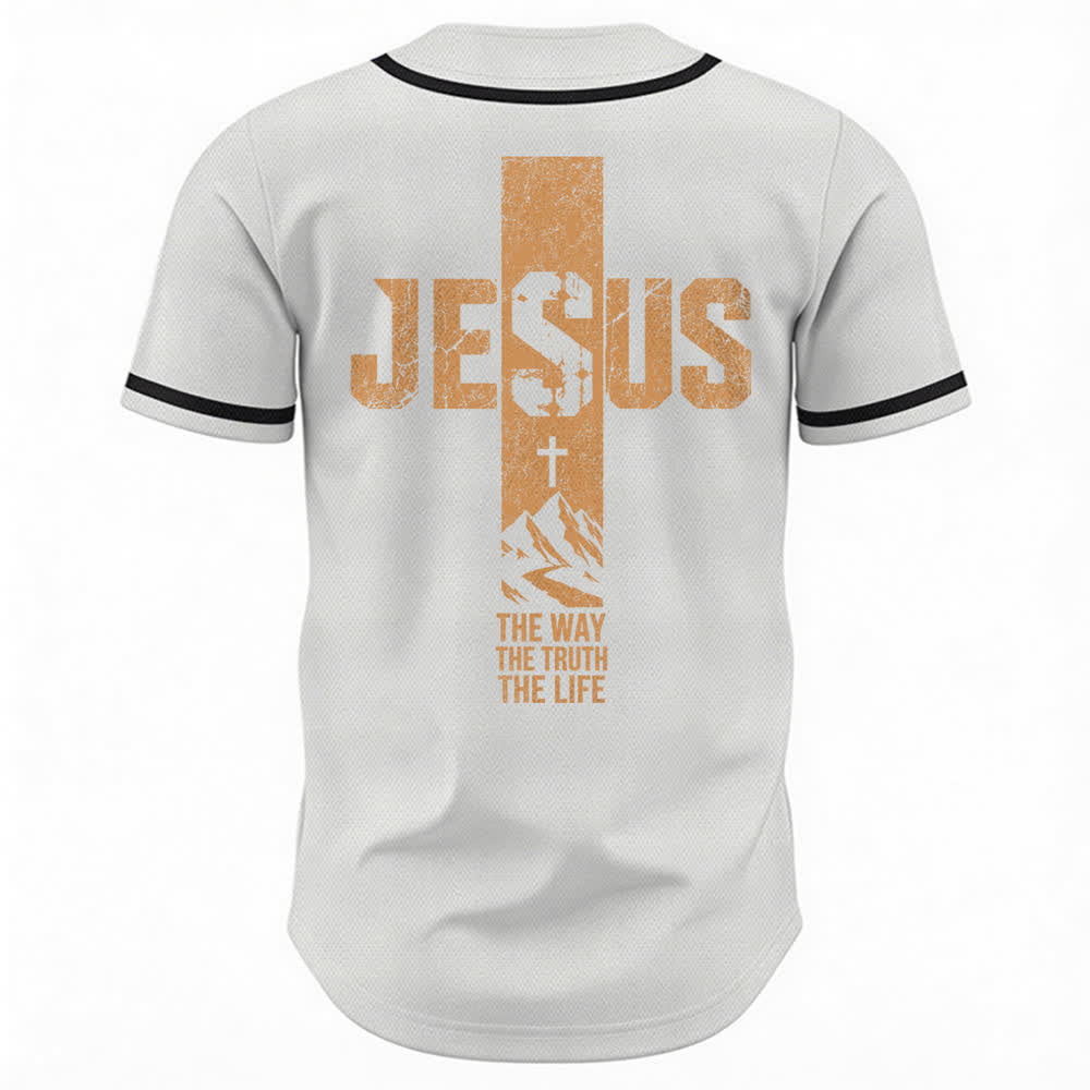 Christianartworkshop Jesus Cross Distressed Mesh Button Front Baseball Jersey - image 1