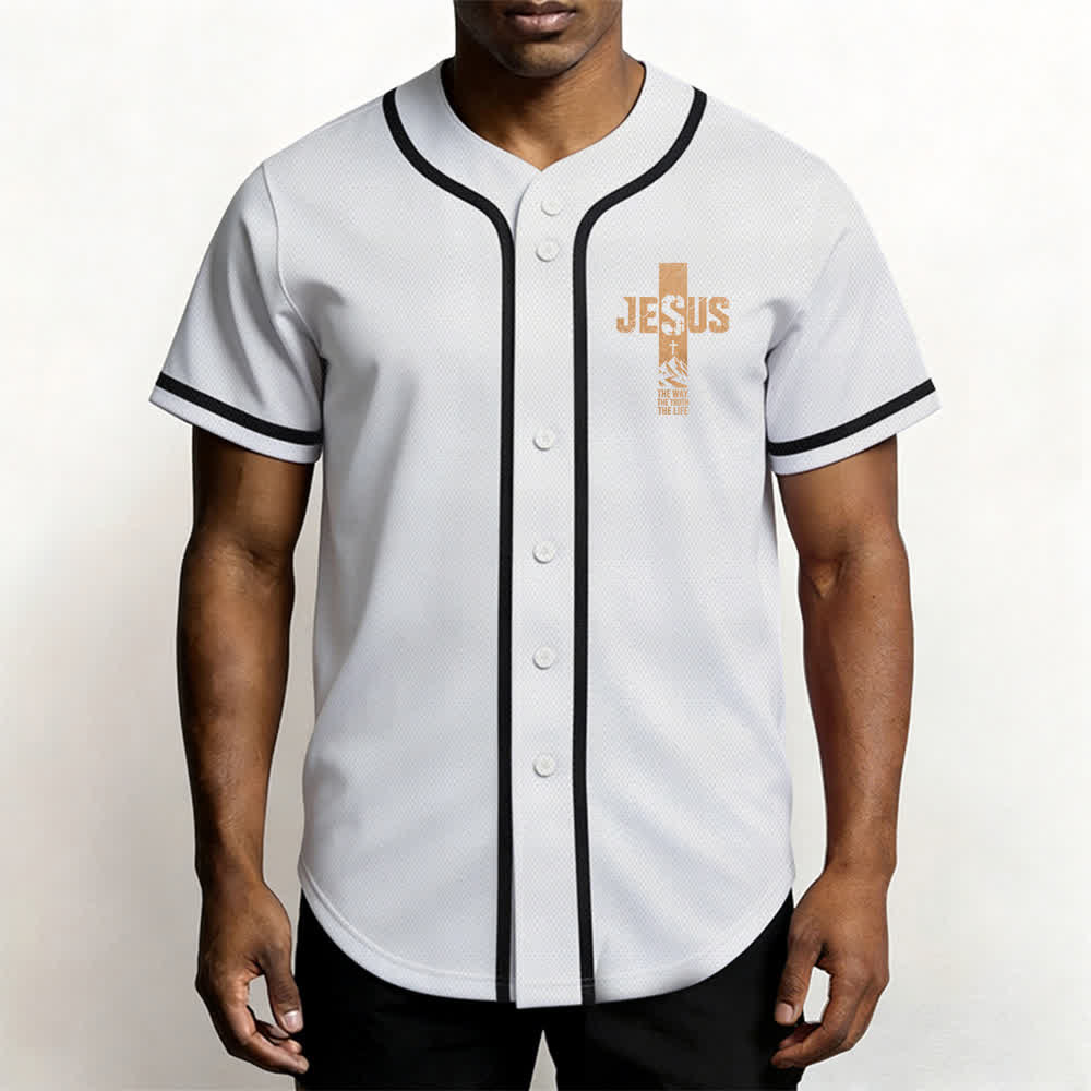 Christianartworkshop Jesus Cross Distressed Mesh Button Front Baseball Jersey - image 6