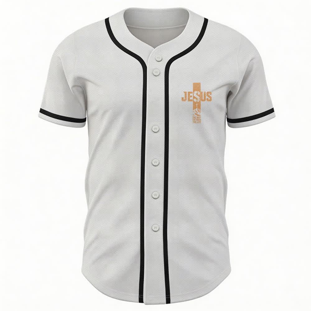 Christianartworkshop Jesus Cross Distressed Mesh Button Front Baseball Jersey - image 2