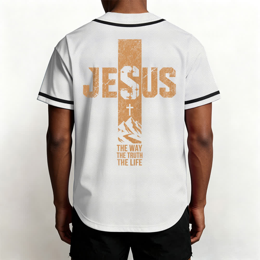 Christianartworkshop Jesus Cross Distressed Mesh Button Front Baseball Jersey - image 5