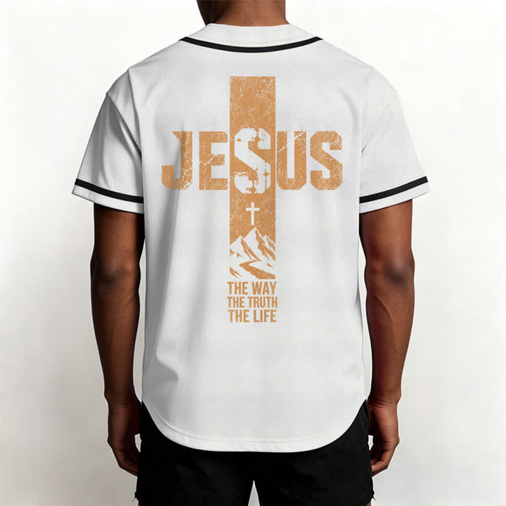 Christianartworkshop Jesus Cross Distressed Mesh Button Front Baseball Jersey - image 5