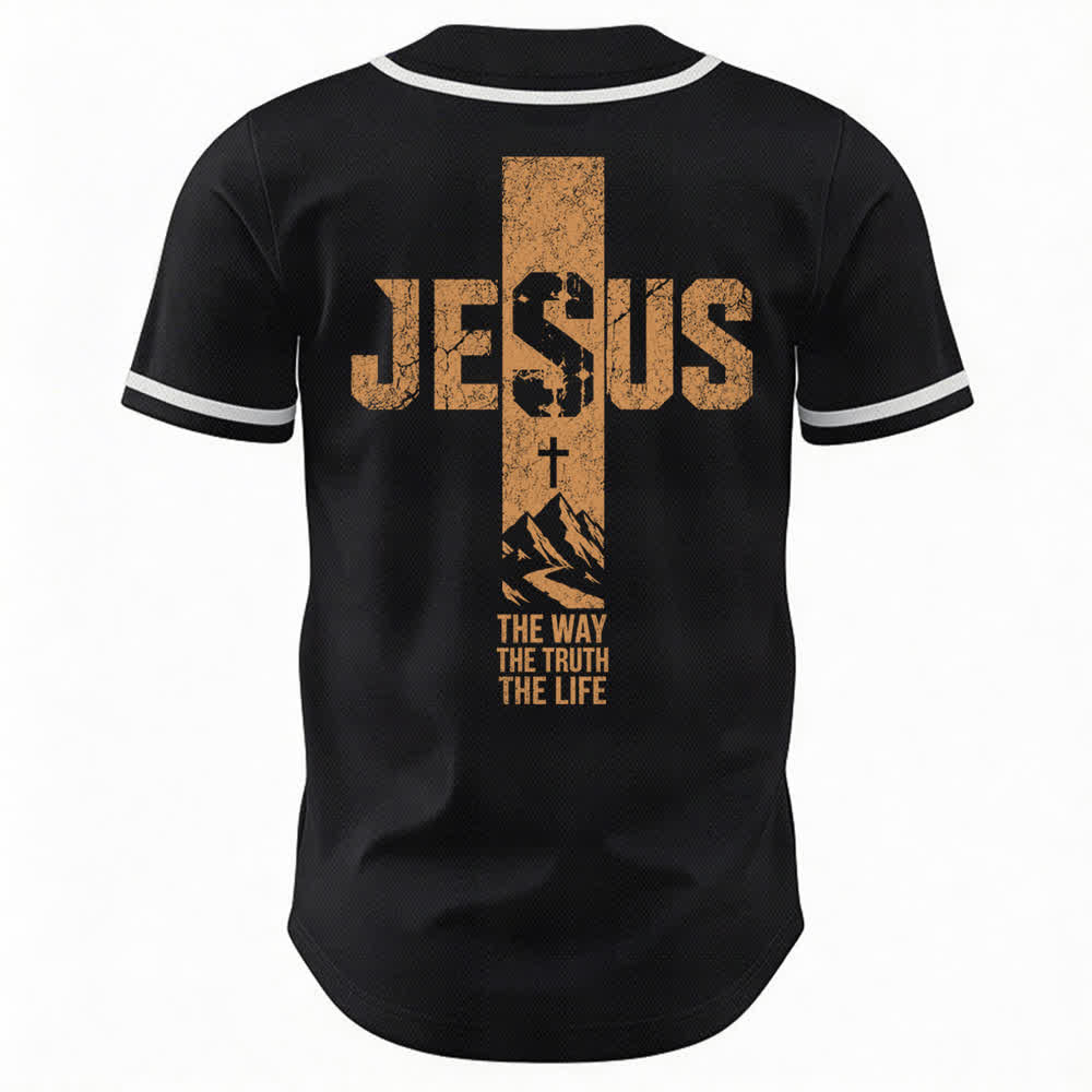 Christianartworkshop Jesus Cross Distressed Mesh Button Front Baseball Jersey - image 8