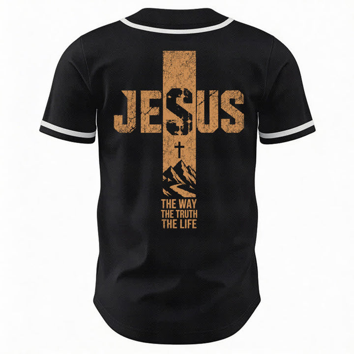 Christianartworkshop Jesus Cross Distressed Button Front Baseball Jersey - image 8
