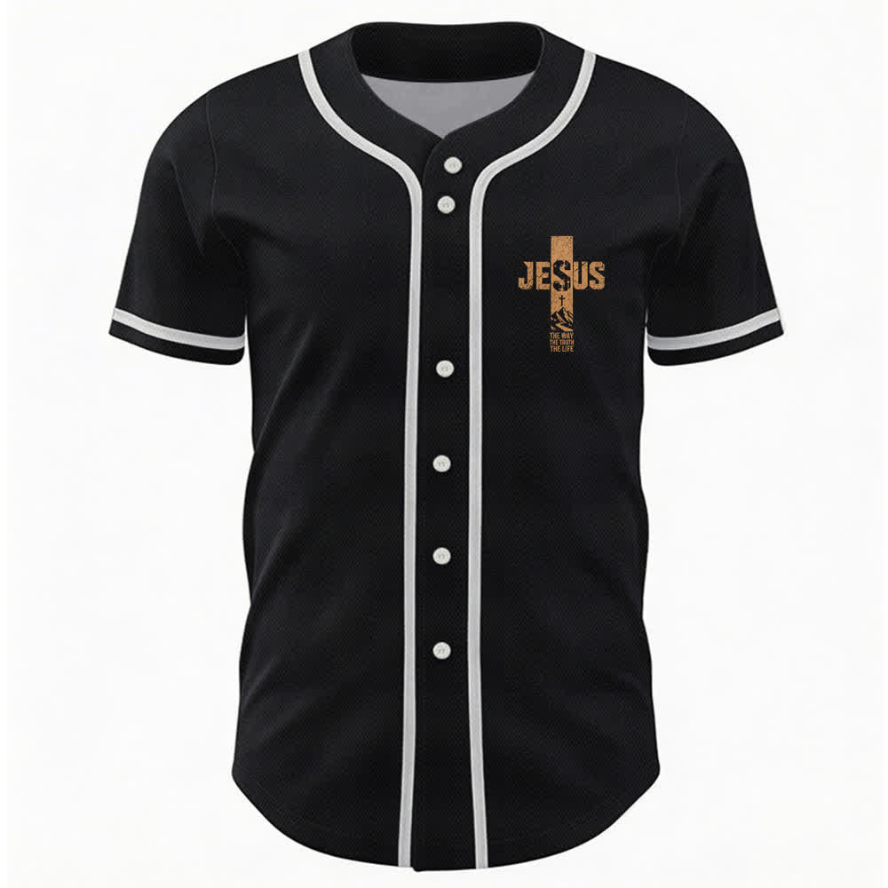 Christianartworkshop Jesus Cross Distressed Mesh Button Front Baseball Jersey - image 9