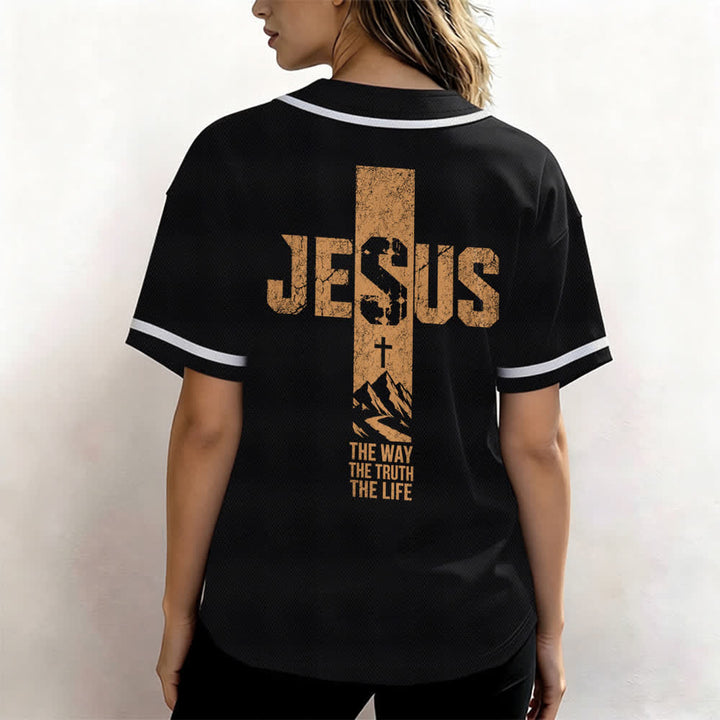 Christianartworkshop Jesus Cross Distressed Mesh Button Front Baseball Jersey - image 10