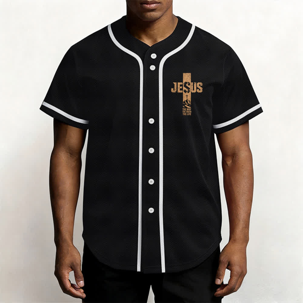 Christianartworkshop Jesus Cross Distressed Mesh Button Front Baseball Jersey - image 13