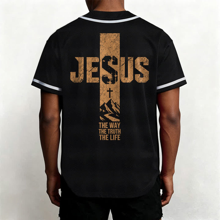 Christianartworkshop Jesus Cross Distressed Mesh Button Front Baseball Jersey - image 12