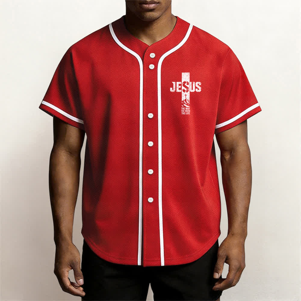 Christianartworkshop Jesus Cross Distressed Mesh Button Front Baseball Jersey - image 20