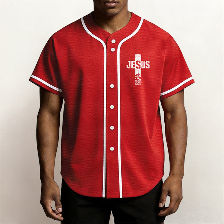 Christianartworkshop Jesus Cross Distressed Mesh Button Front Baseball Jersey - image 20